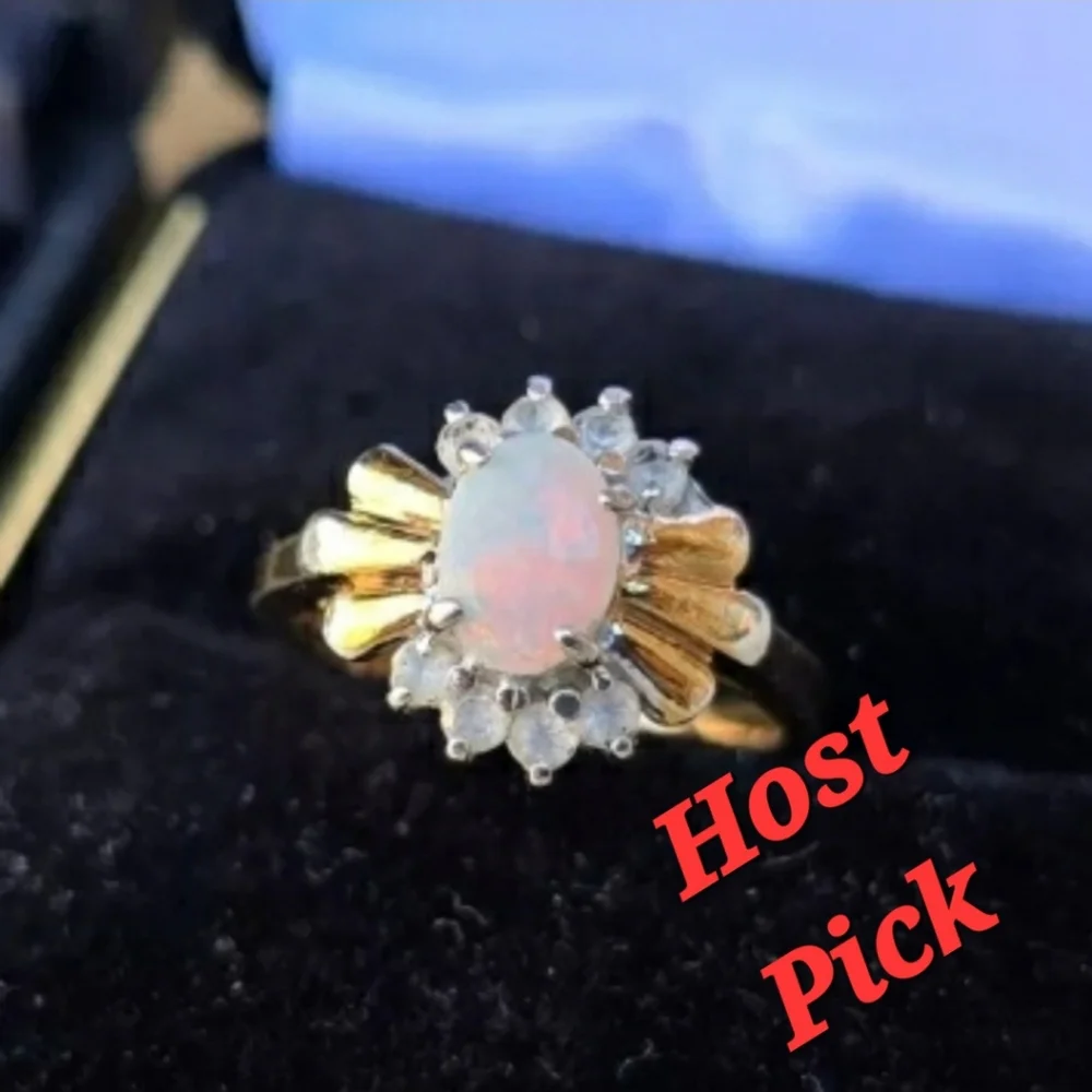 Host Pick Elegant Estate Genuine Fire Opal Women's Ring - Picture 2 of 4